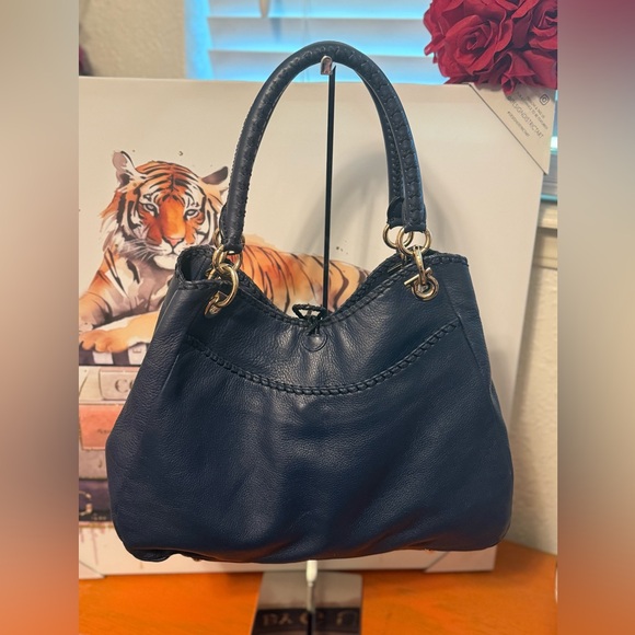 Salvatore Ferragamo Navy Gancini Braided Tote Bag VGUC - Picture 2 of 16